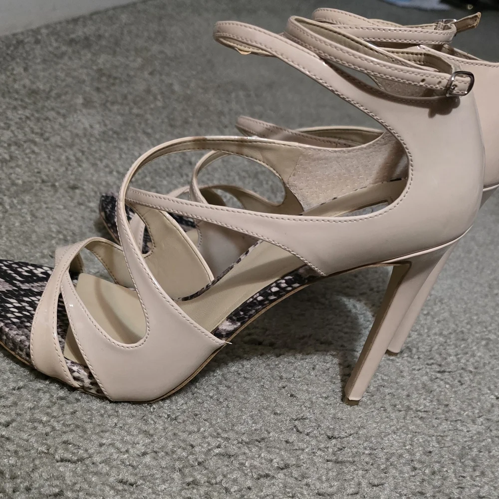 GUESS Ablane - Nude Strappy High Heel Sandals With Snake Skin Accents - Picture 3 of 7